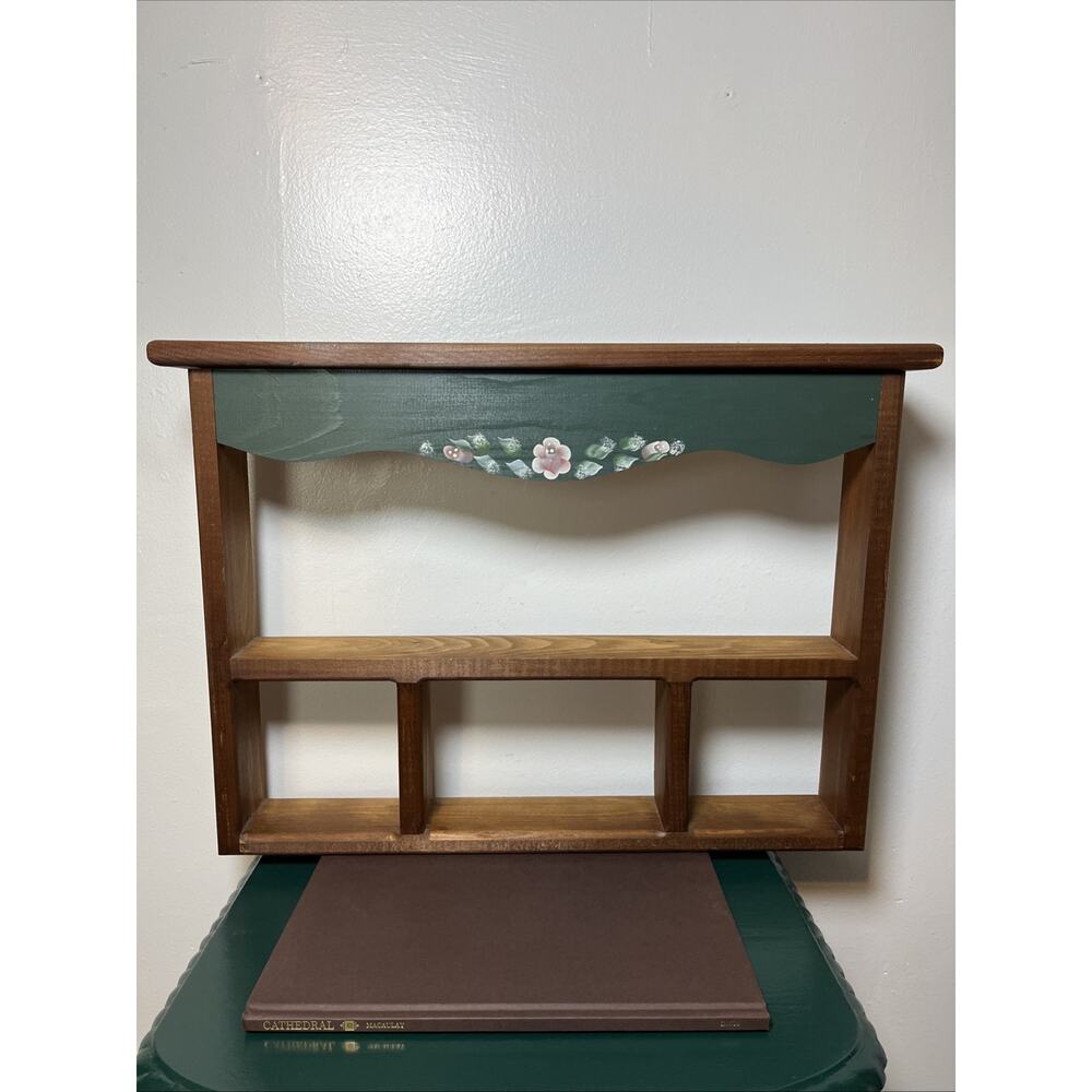 Vintage 1990's Wooden Wall Shelf Hand Painted Floral Design Knickknack 22''x16''